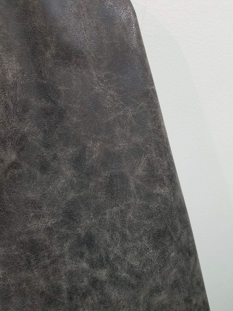 Gray Distressed Vintage Vegan Faux Leather Fabric Sheet Synthetic Pleather 0.9 mm 1/2 Yard 18 x 54 inch Soft Smooth