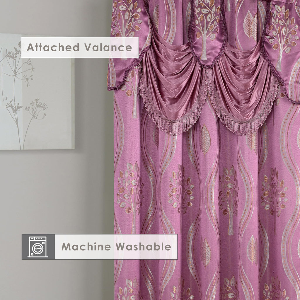 Aurora Jacquard Look Curtain Panel Set with Attached Valance 54" X 84 inch (Set of 2), Lilac