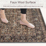 Washable Large Round Area Rug 6ft for Living Room, Washable Vintage Accent Distressed Faux Wool Ultr