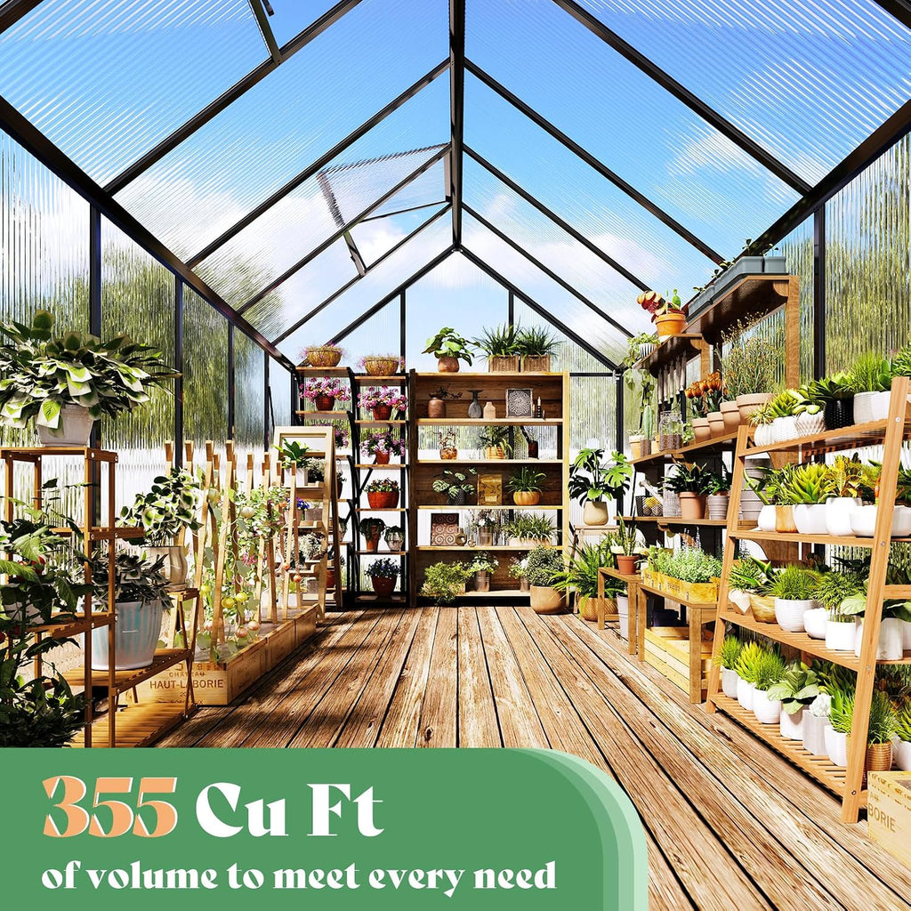 6x12 Ft Polycarbonate Greenhouse for Outdoors, Walk-in Design with Aluminum Frame, 2 Windows and Swing Door