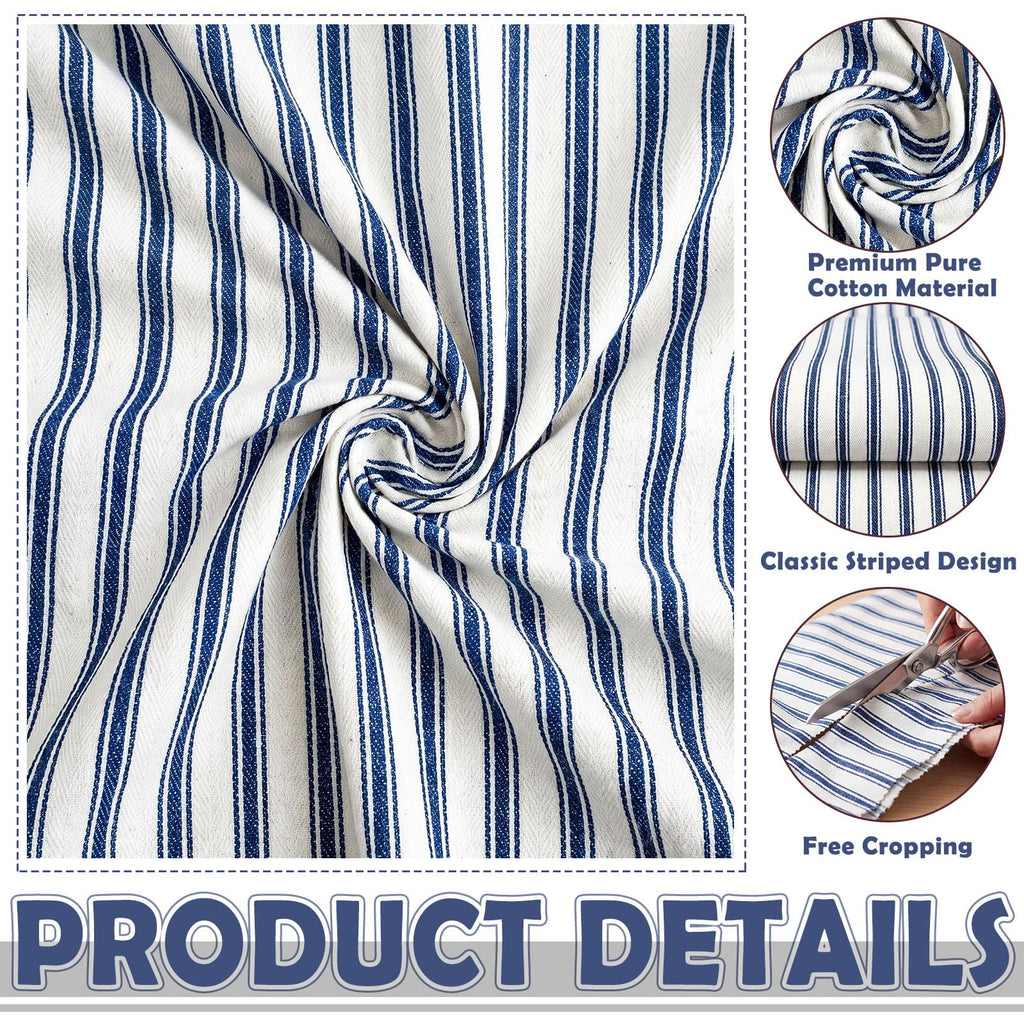 5 Yard Navy Blue Ticking Stripe Fabric 100% Cotton 45" Wide