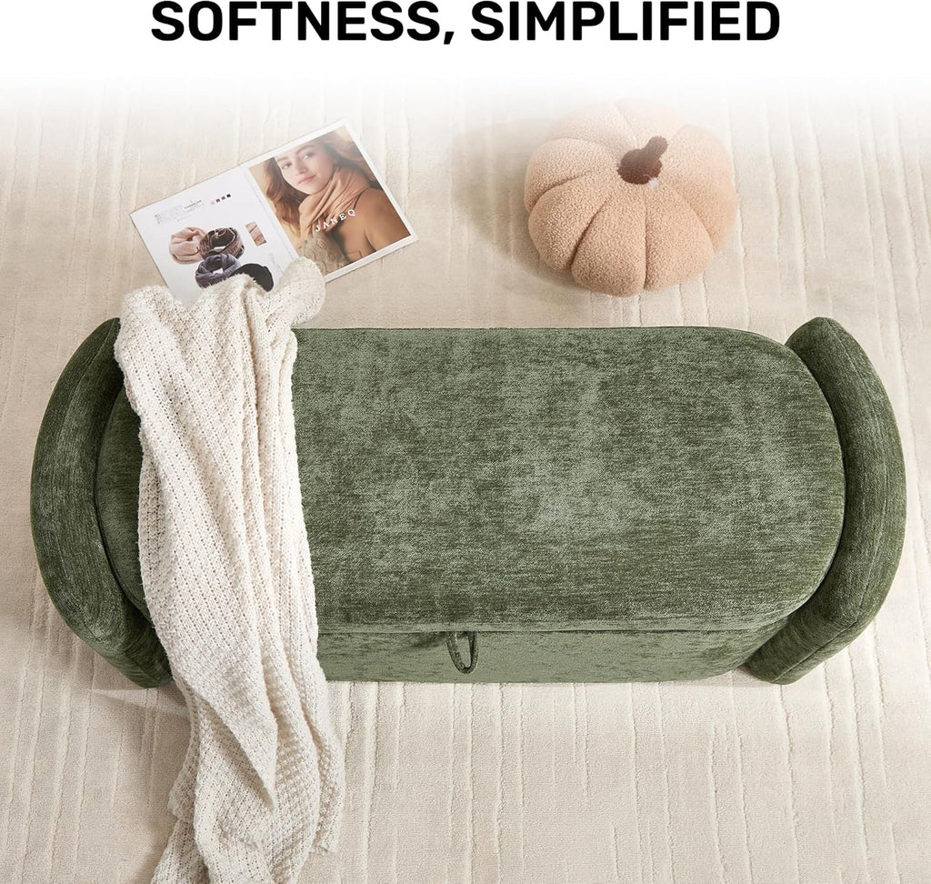 Oval Ottoman Bench with 20 Gal of Storage Space Upholstered Chenille Seat End of Bed Storage Bench Storage Ottoman
