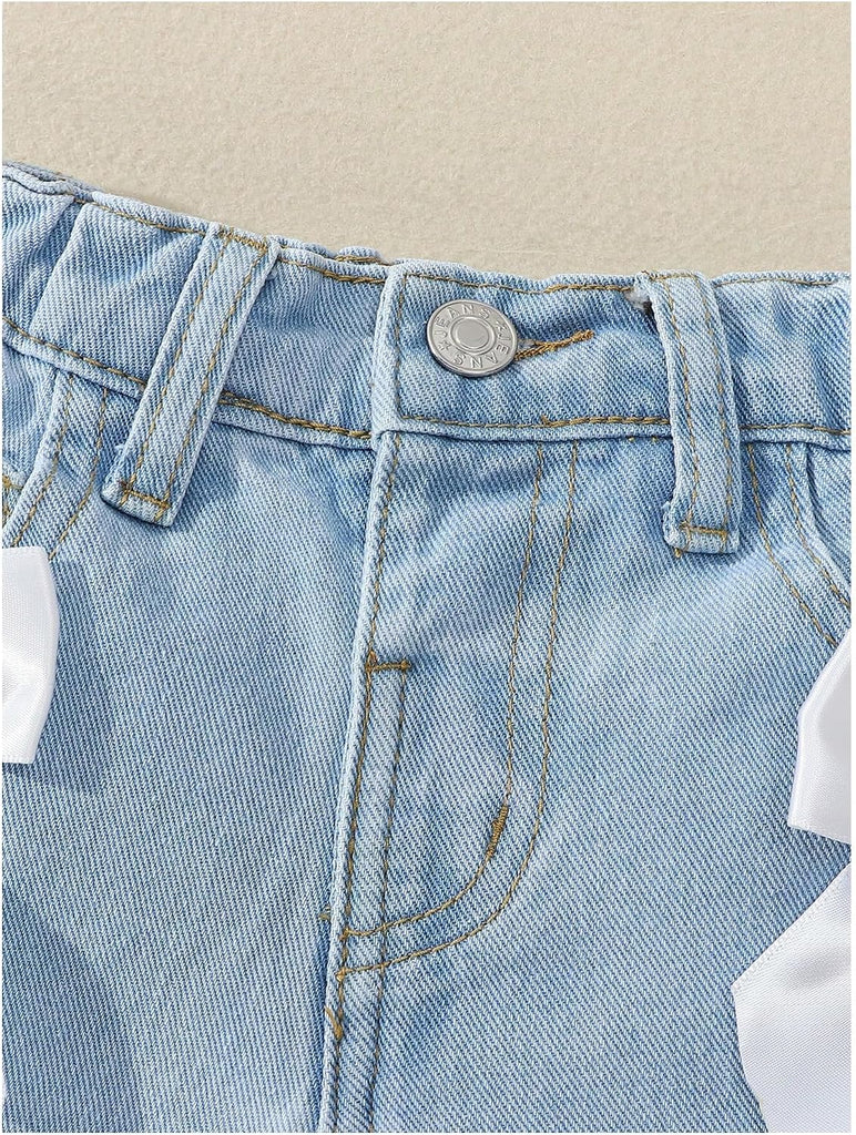 Toddler Girl's Jeans Shorts Cute Coquette Bowknot Ripped Distressed Denim Shorts