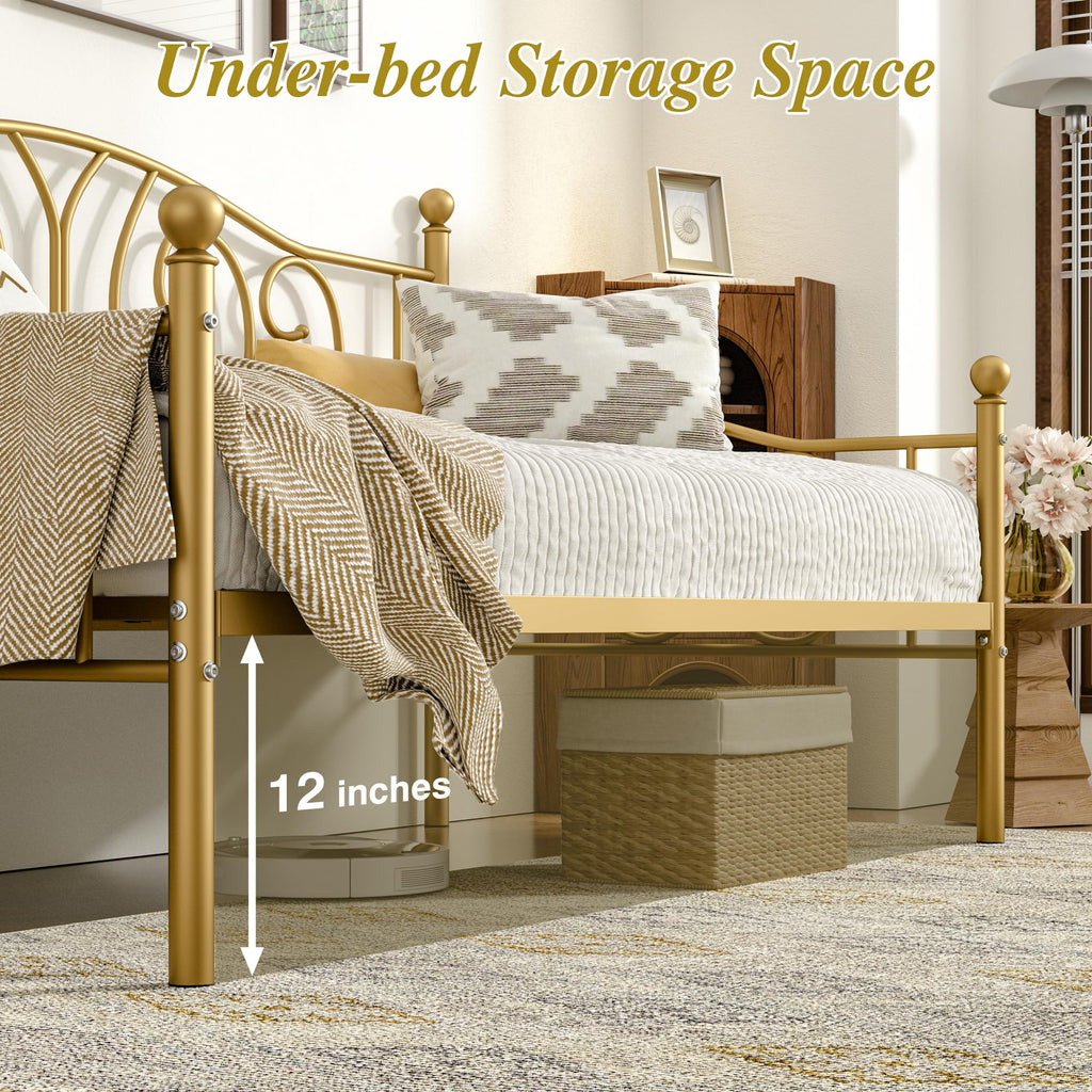 Twin Daybed Frame with Metal Slats, Modern Platform Bed Sofa Bedroom Guest Room, Under-Bed Storage Space, Heavy