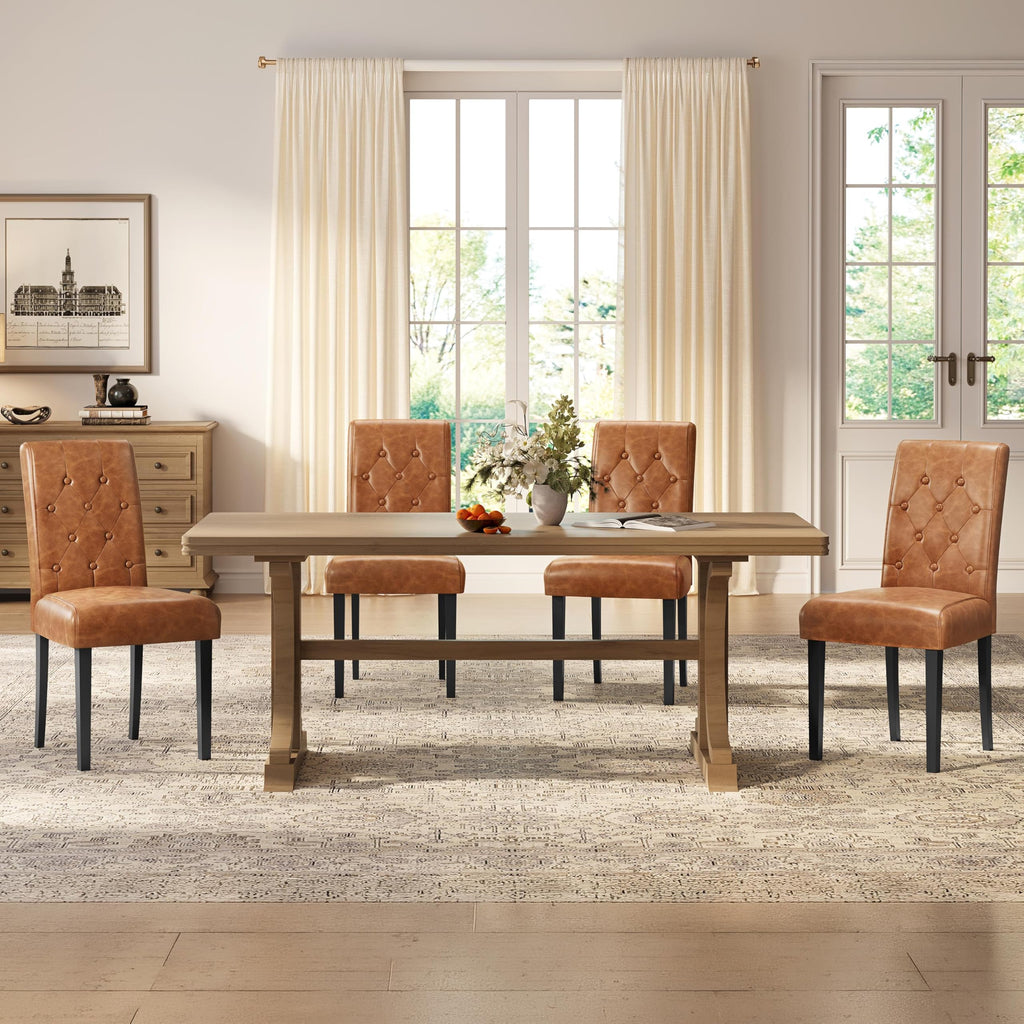Set of 4 Button Tufted Kitchen Chairs Retro Brown