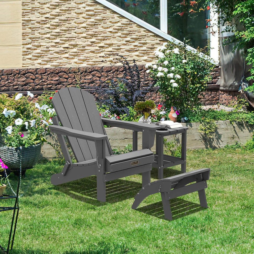 Folding Adirondack Ottoman for Adirondack Chair, No-Assembly Weather Resistance Outdoor Footstool, High Impact