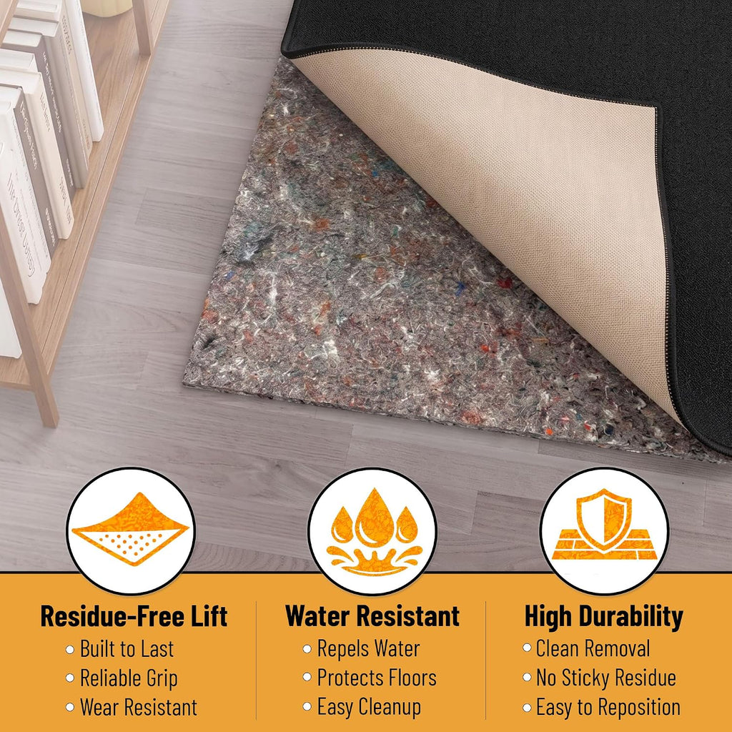 3' x 12' Non-Slip Rug Pad Gripper 1/4 Inch Thick Dual Surface Felt + Rubber Gripper - Safe for All Floors, Brown
