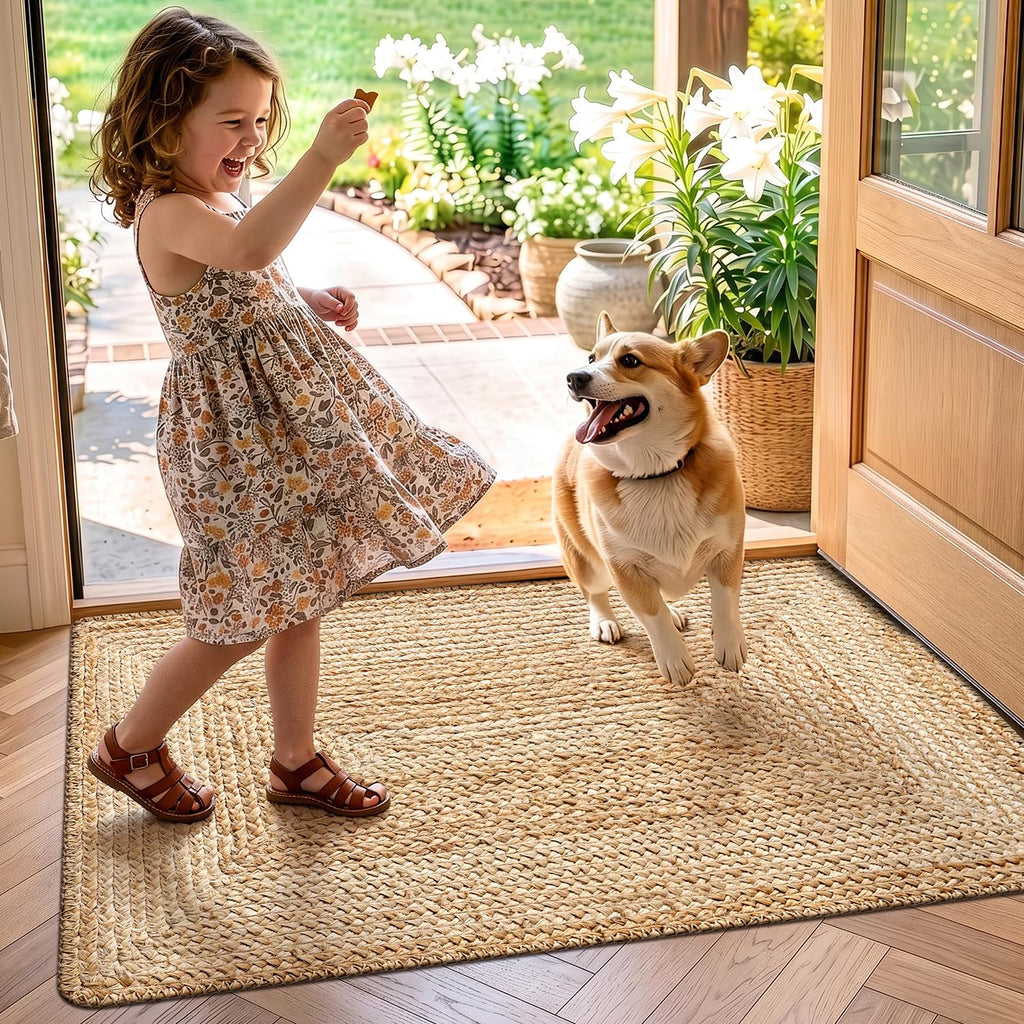 Natural Jute Indoor Door Mat, 24 x 36, Non-Slip Handwoven Entryway Mat