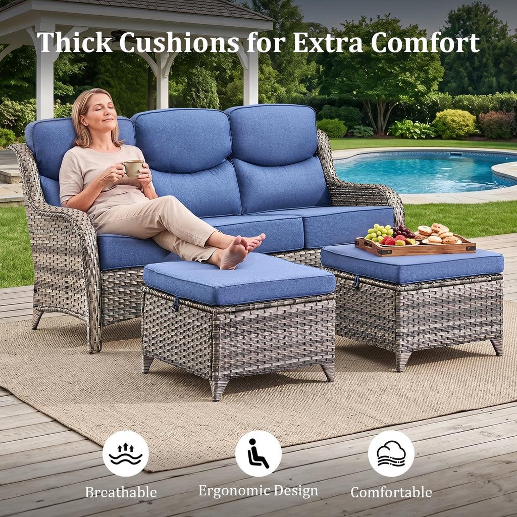 Luxury Patio Furniture Set 10pcs with 6-inch Cushion, Outdoor Furniture with Fire Pit Table, Swivel Chairs, Sofa