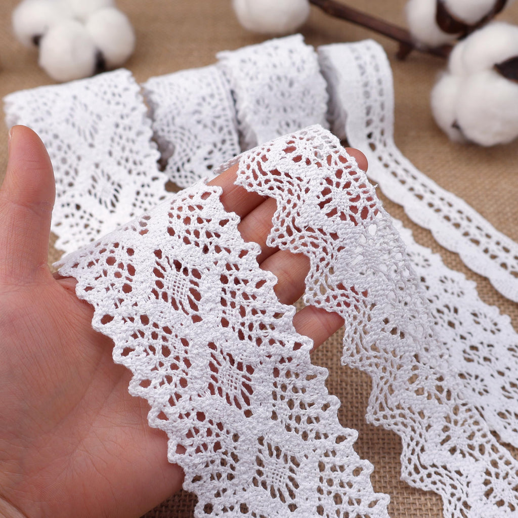 White Lace Ribbon 8 Yards Cotton Lace Trim Crochet Sewing Lace for Crafts Gift Wrapping Wedding Decoration