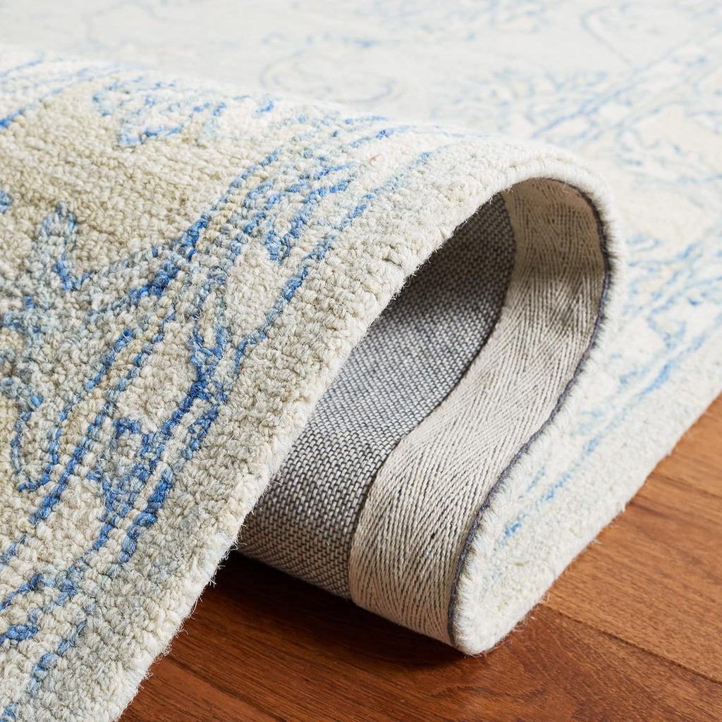 Micro-Loop Area Rug - 9' x 12', Blue & Beige, Handmade Wool