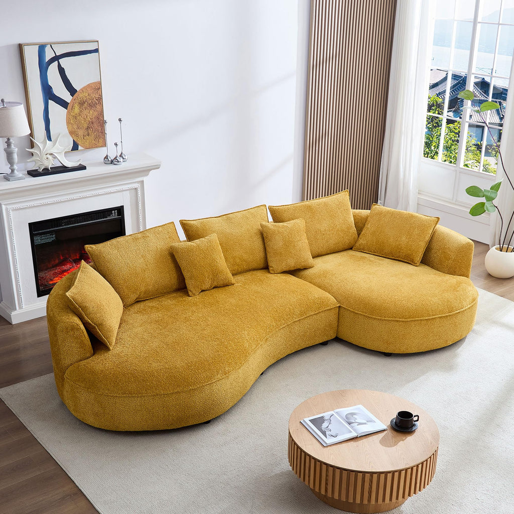 125" Luxury Curved Boucle Sectional with Right Chaise, Yellow