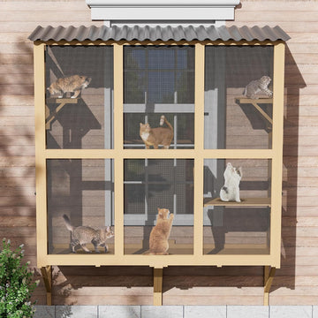 Catio Large Cat Window Box Enclosure, Wooden, Natural
