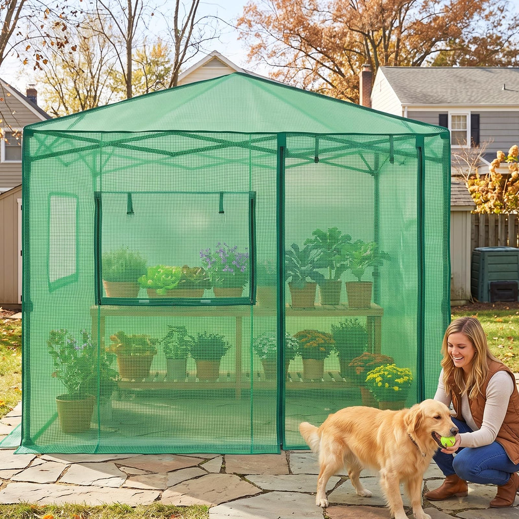 6x8 Easy Setup Pop Up Greenhouse, Side Door Design, Clear/Green