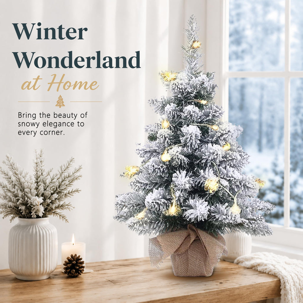 20in Pre-Lit Snow Flocked Artificial Mini Christmas Tree, Battery Operated