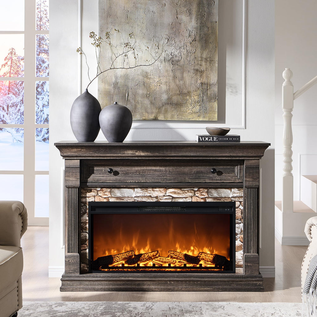 52" Farmhouse Electric with Mantel & Cabinet, 36" Freestanding Electric Fireplace Heater with Remote Control