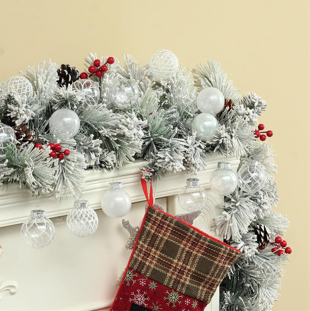 Clear Christmas Ball Ornaments, 2.36 Inch White Christmas Ornaments Balls with Delicate Stuff Shatterproof - Set of 30