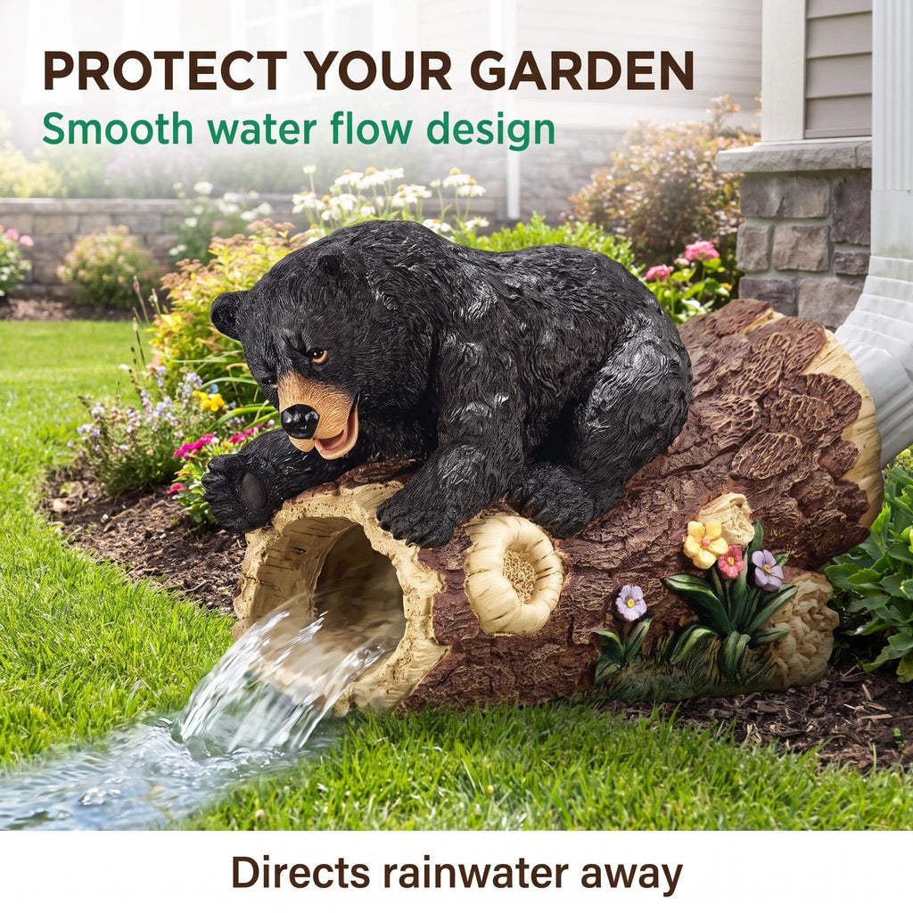 Outdoor Statue for Downspout Extension, Curious Bear Shape Downspout Diverter Garden Decorative, Whimsical Full Color