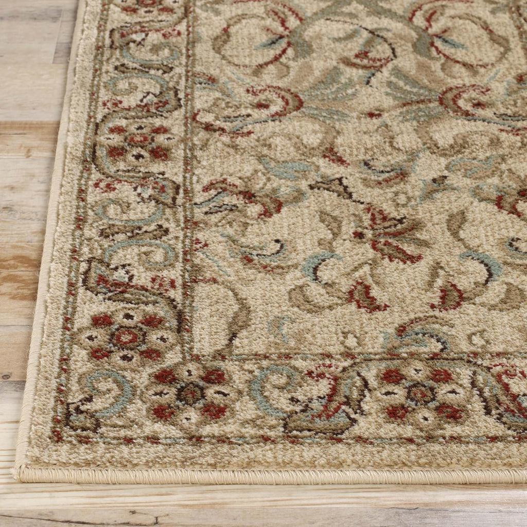 BNM Geometric Floral Medallion Traditional Indoor Area Rug Collection with Jute Backing, Ivory