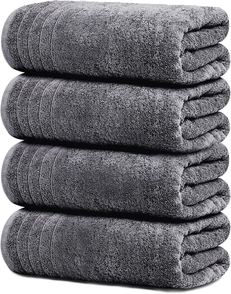 4 Piece Extra Large Bath Towels 30 x 60 Inches, Dark Grey | 100% Cotton, Larger & Lighter Weight, Quicker to Dry