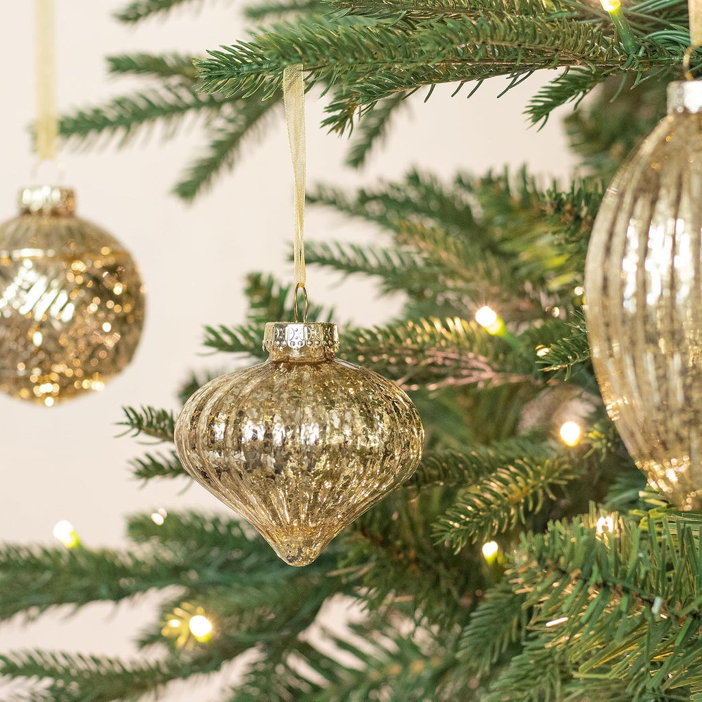 Mercury Glass Christmas Ornaments Set of 8 Champagne Gold Hanging Christmas Balls Finials for Christmas Tree