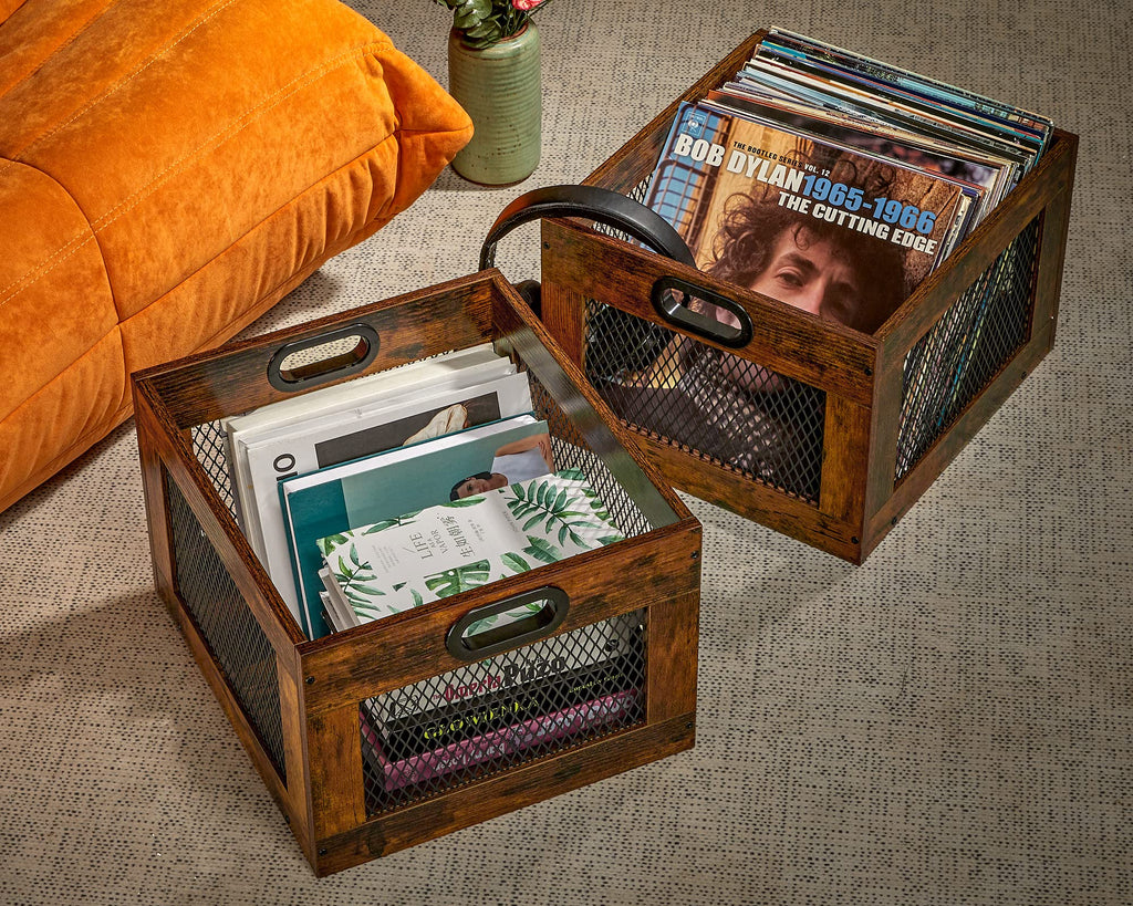 2 Pack Albums Storage for Vinyl Records, Durable and Reliable Record Crates for Vinyl, Lp Record Storage Boxes Cube