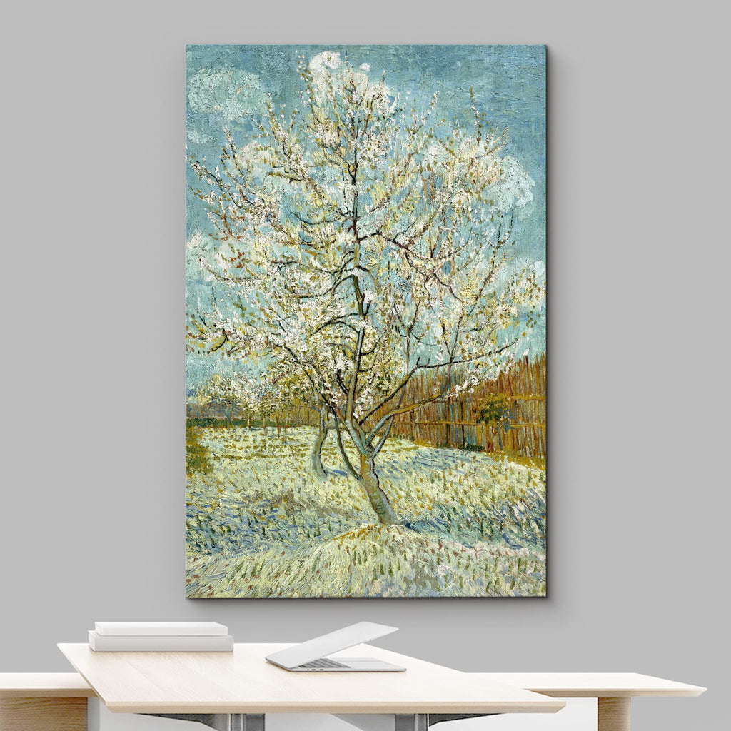 The Pink Peach Tree by Vincent Van Gogh - Canvas Print Wall Art Famous Oil Painting Reproduction - 12" x 18"