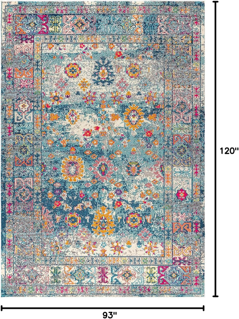 Boho Vintage Navy/Cream Indoor Area Rug, Bohemian Flair Medallion, Chic, Floral, High Traffic, Pet Friendly