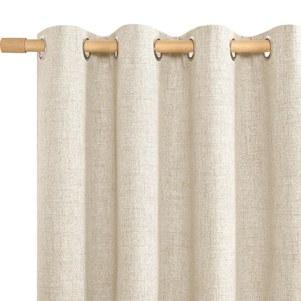 Linen Blackout Curtains 48 Inch Length, Short Thermal Insulated Drapes Room Darkening with Grommet Privacy Window
