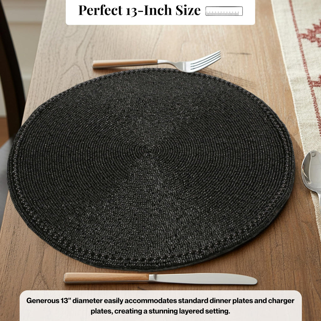 Beaded Placemats 13 Inch Black Handmade Table Chargers