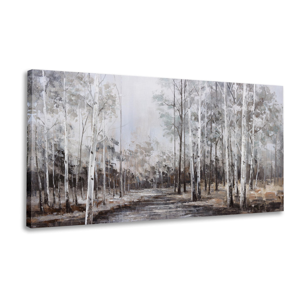 White Birch Tree Wall Art Grey Forest Painting Abstract Canvas Art Landscape Panoramic Picture Nature Artwork Framed