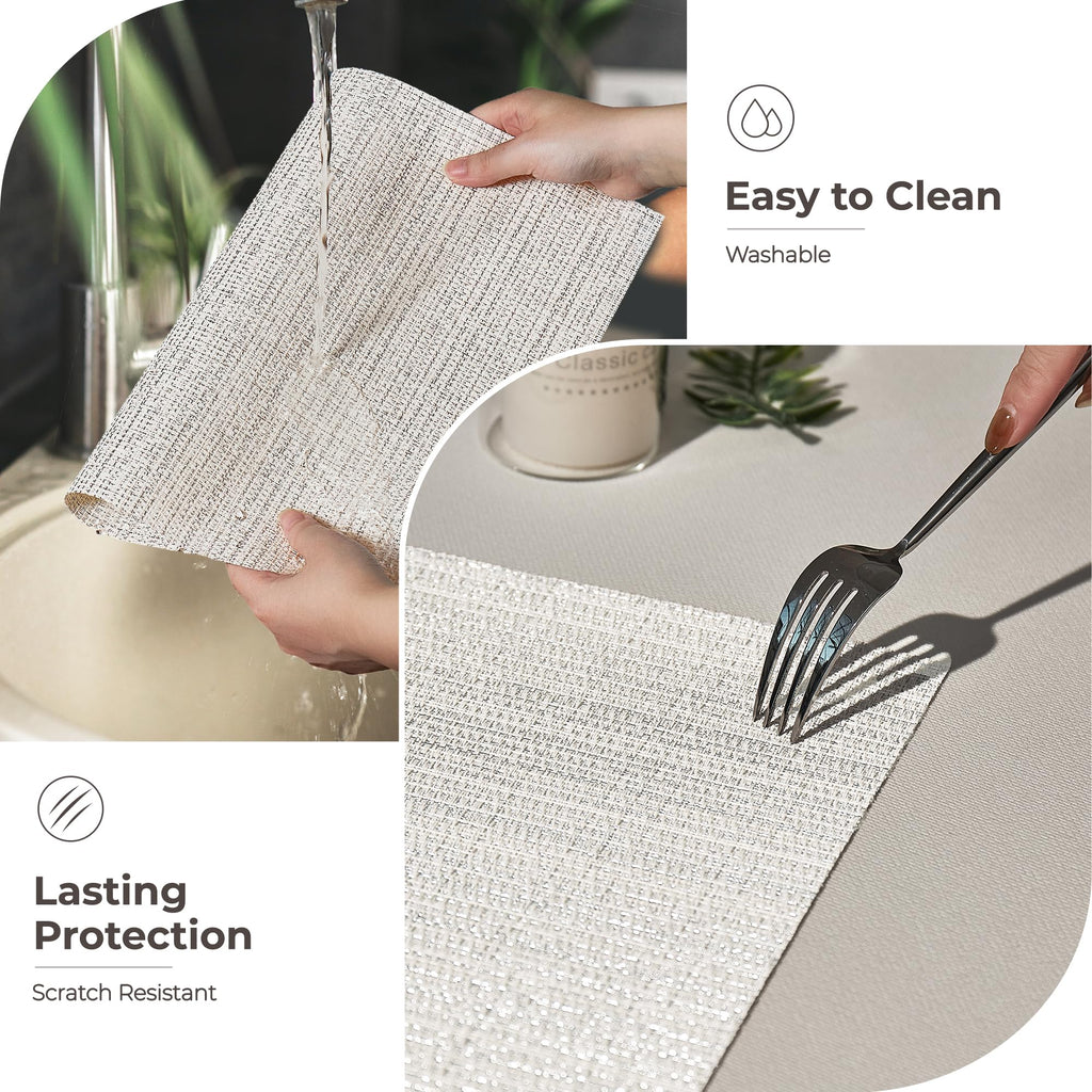 Woven Vinyl Placemats Set of 24,White and Silver