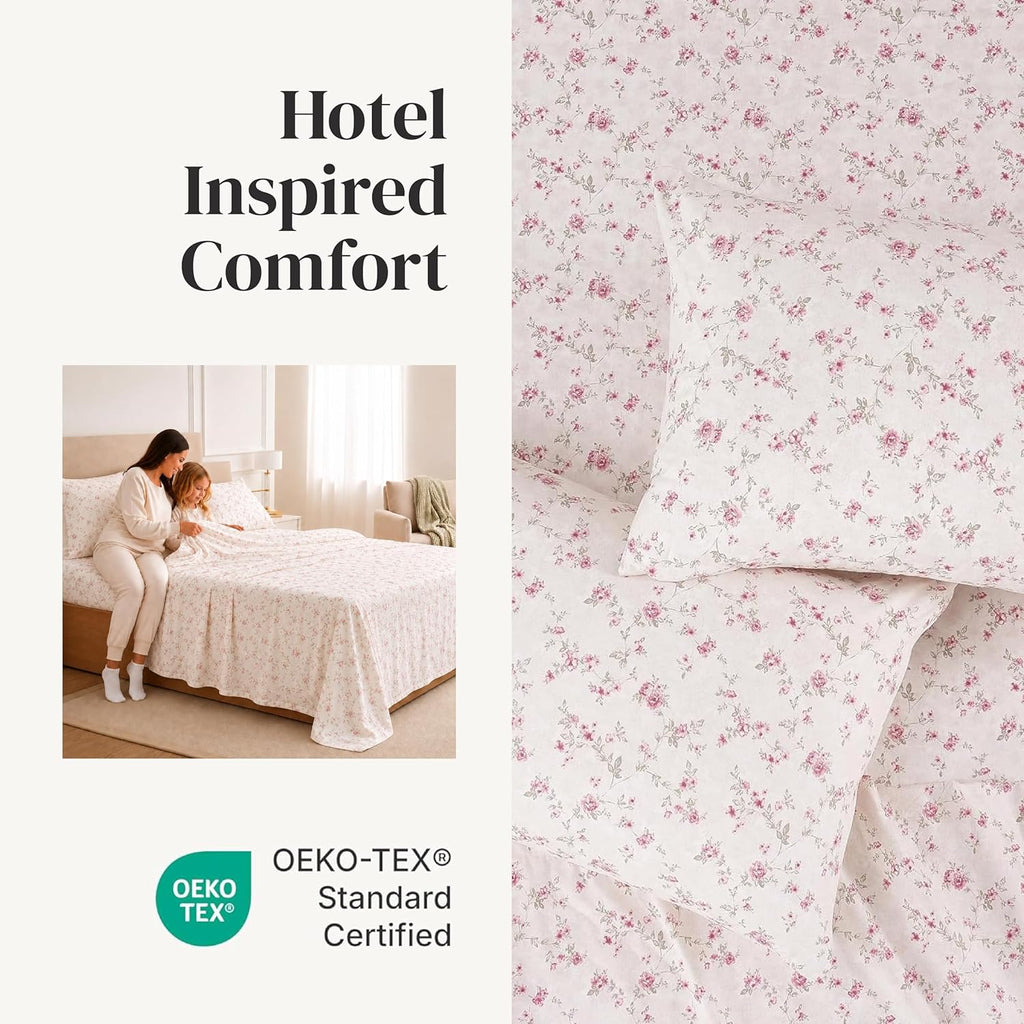 Printed 4-Piece Extra Soft Bedding Sheets & Pillowcase Set, Deep Pocket up to 16 inch Mattress Kashmir Rose King
