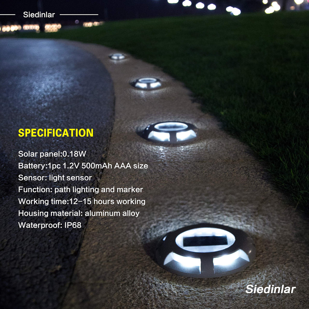 Solar Deck Lights Outdoor LED Driveway Dock Lights, 4 Pack, White
