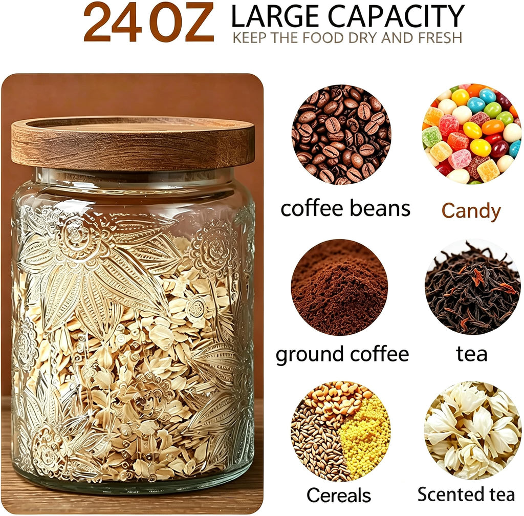 Vintage Glass Jar with Lid Airtight Candy Coffee Canister Food Storage Set