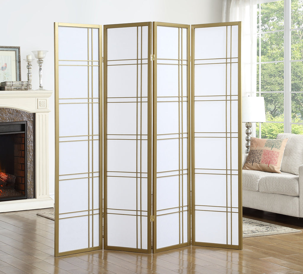 Seto 4-Panel 4 Golden Room Divider Screen, Gold