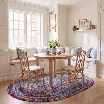 Braided Oval Rug, Blue & Red BRD250L