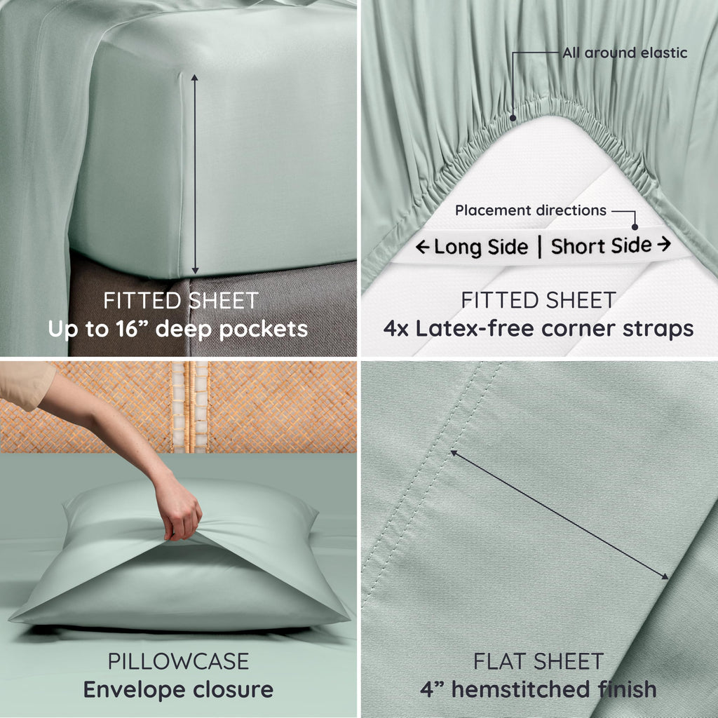 King Sheets Set 4pcs - 100% Viscose Derived from Bamboo Sheets King Size Deep Pocket, Fits Up to 16'', Luxury