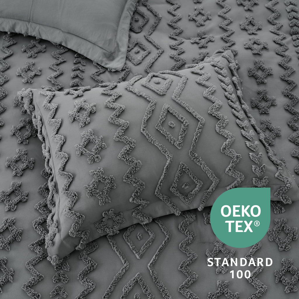 Tufted Boho Comforter Set Queen Size, 3 Pieces Soft Textured Bed Set, Lightweight Breathable Comforter for All