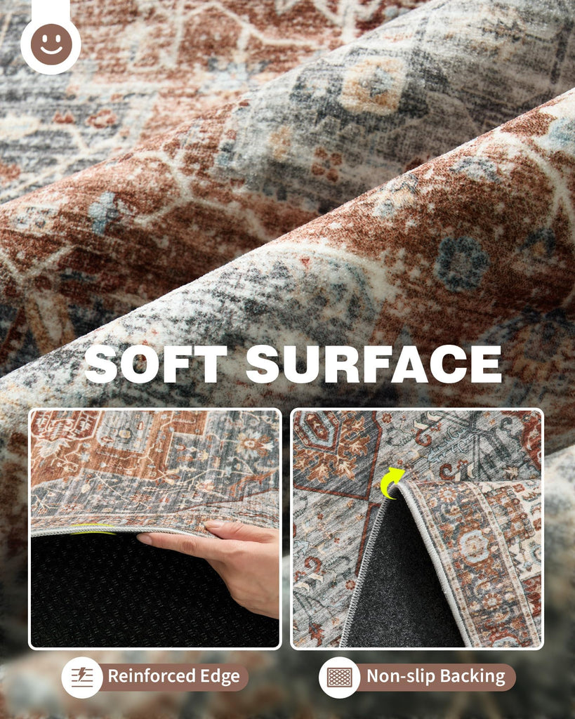 Washable Runner Rug, Non Slip Small Rugs Grey/Brown/Tan
