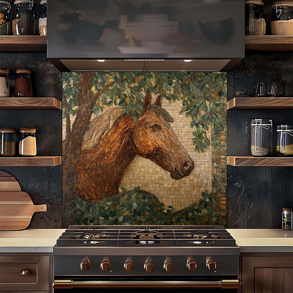 Tempered Glass Backsplash, Mosaic Look Horse Glass Backsplash, Kitchen Backsplash Behind Stove, Backsplash Wall, Easy
