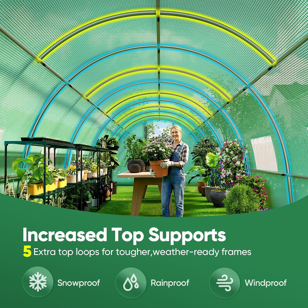 25x10x6.6 FT Premium Greenhouse for Outdoors with 2 Door Frames | Reinforced Top Structure & Cover, Large Heavy Duty
