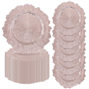 50 Pcs Rose Gold Charger Plates Bulk, 13 Inch Reef Wedding Chargers