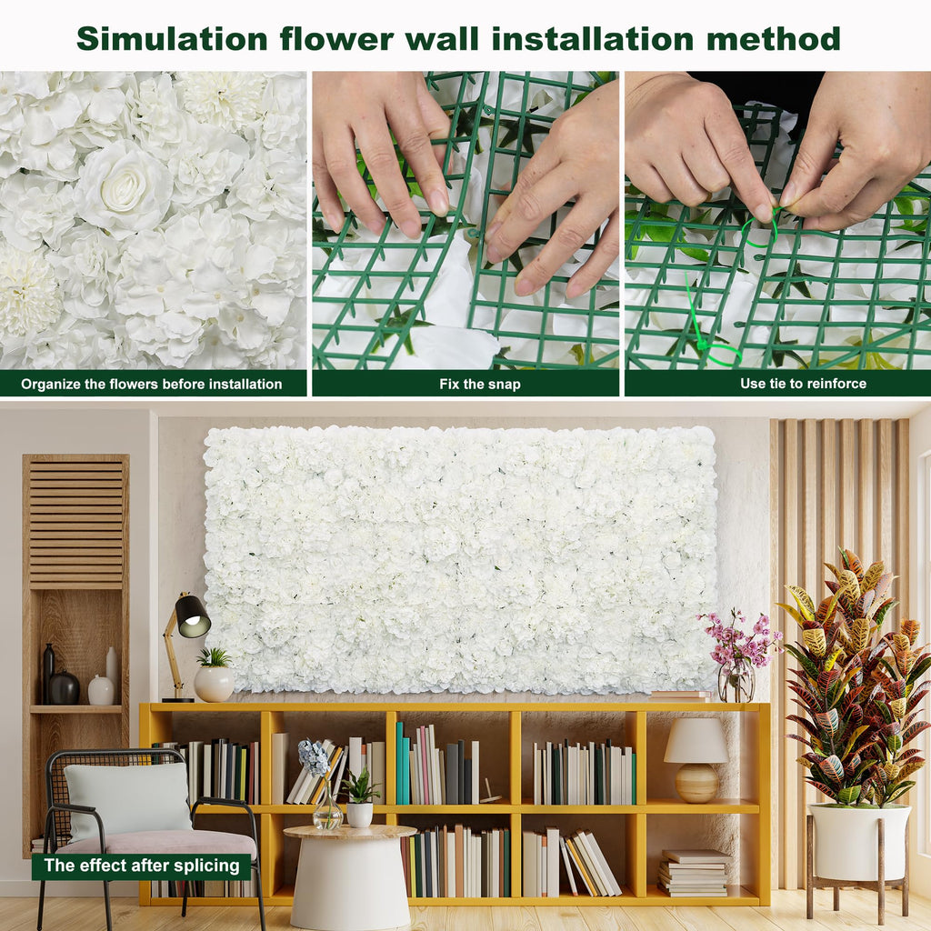 3D Flower Wall Panel 16pcs Artificial Floral Background-White