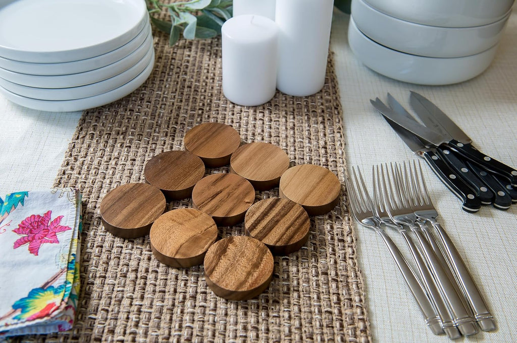Acacia Wood Dotted Trivet for Pots, Pans, and Hot Dishes, 8" x 8" x 1/2"