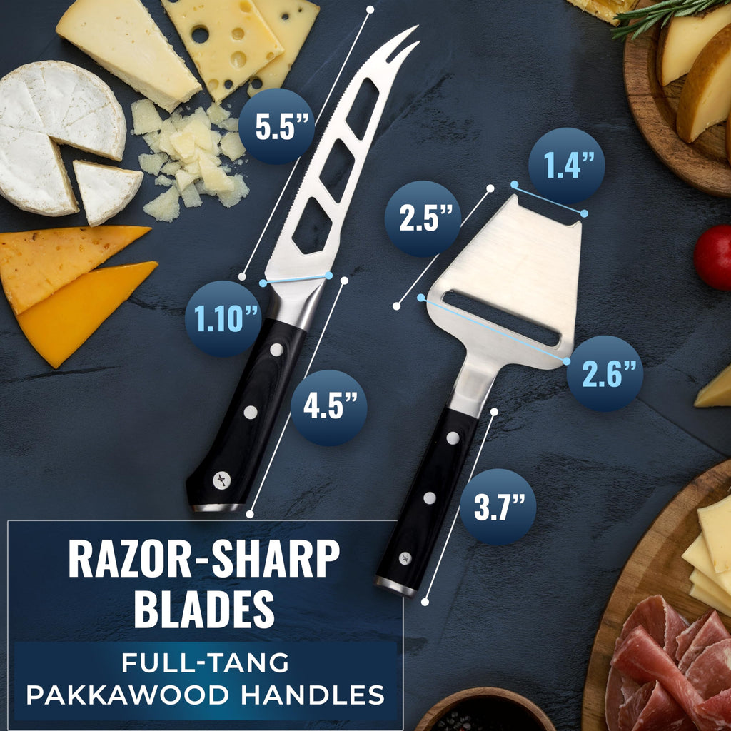 Cheese Knife Set, 5" Knife & 3.5" Slicer for Soft & Hard Cheese