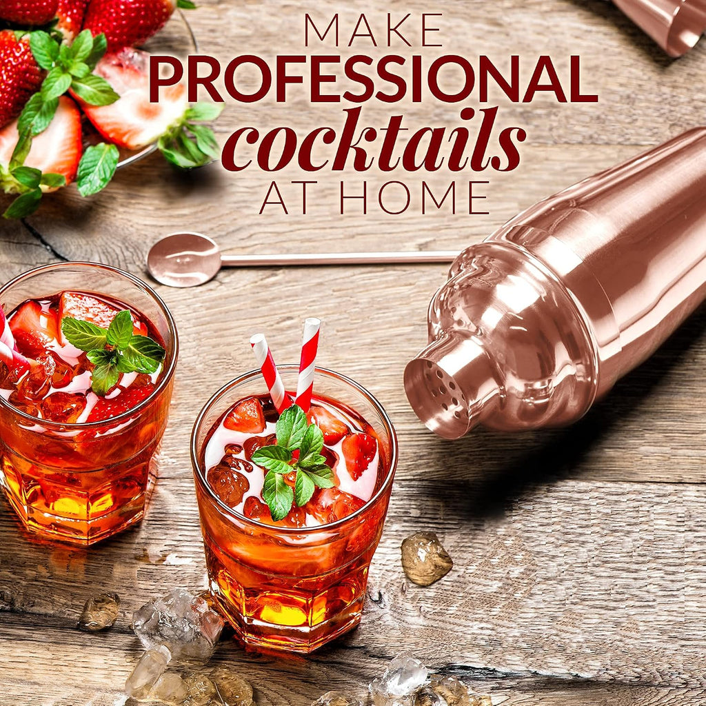 Zulay Cocktail Shaker Set - Stainless Steel Mixed Drink Shaker - Martini Shaker Set with Build in Strainer, Double - Set of 3