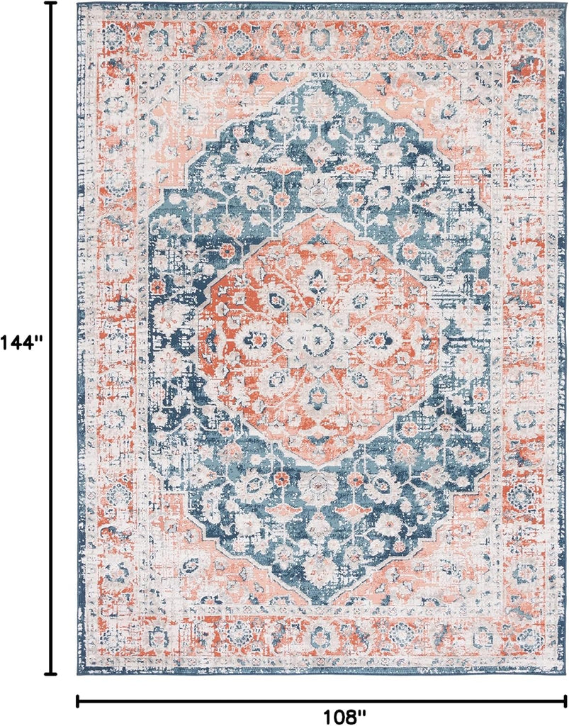 Madison Collection Area Rug, Navy & Rust, Oriental Distressed Medallion Design, Non-Shedding & Easy Care