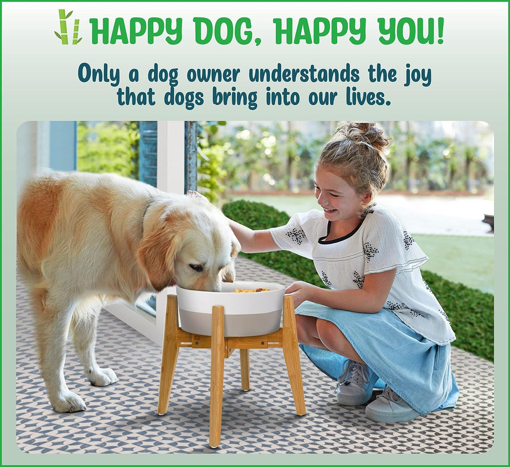 Dog Bowl Stand for Large Dogs - Adjustable, Bamboo