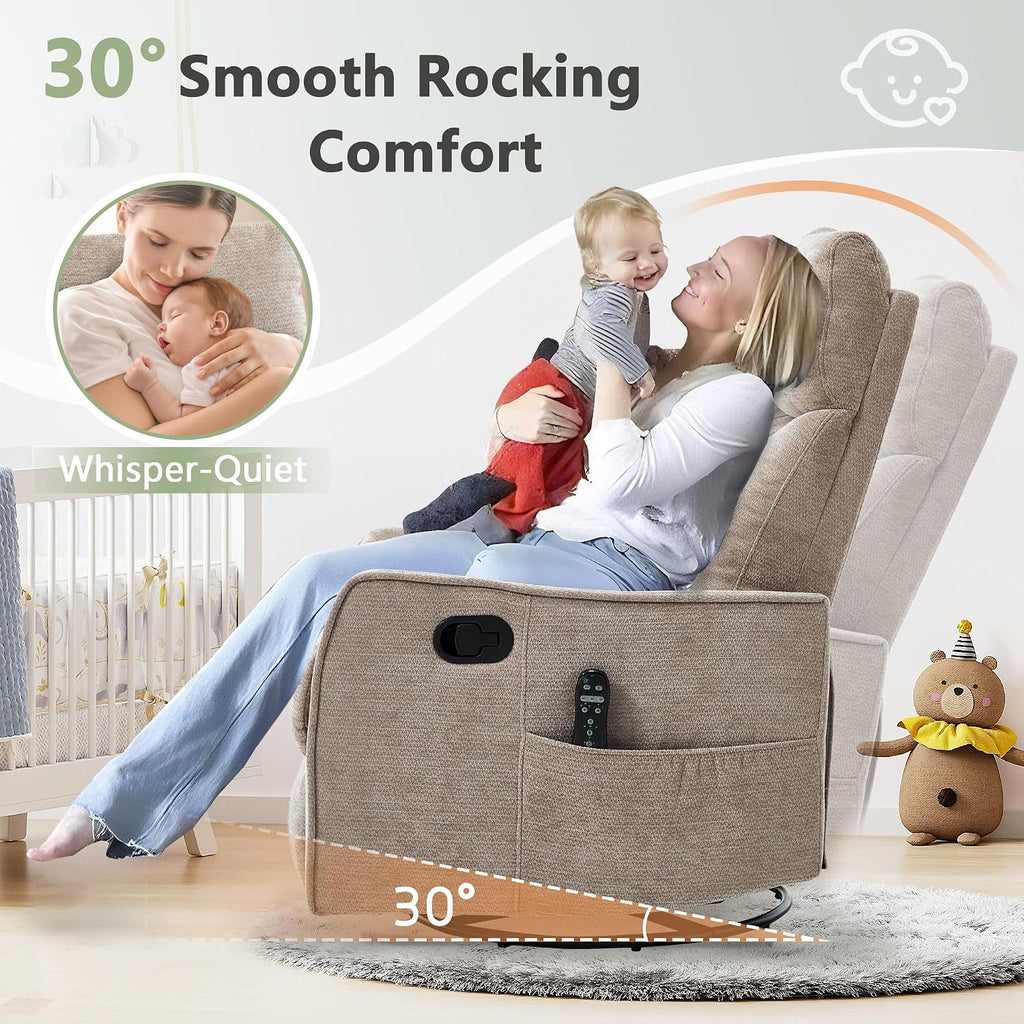 Swivel Rocker Recliner, Glider Rocker Recliner Chair , Manual Reclining Chair with Heated Massage, Small Spaces